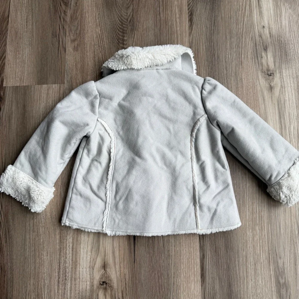 Gymboree Y2K Faux Suede Sherpa Lined Jacket Grey Faux‎ Fur Coat Penny Lane 2T-3T
